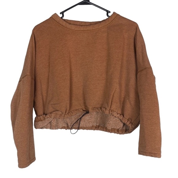 Zara Tops - Zara tan drawstring cropped sweatshirt